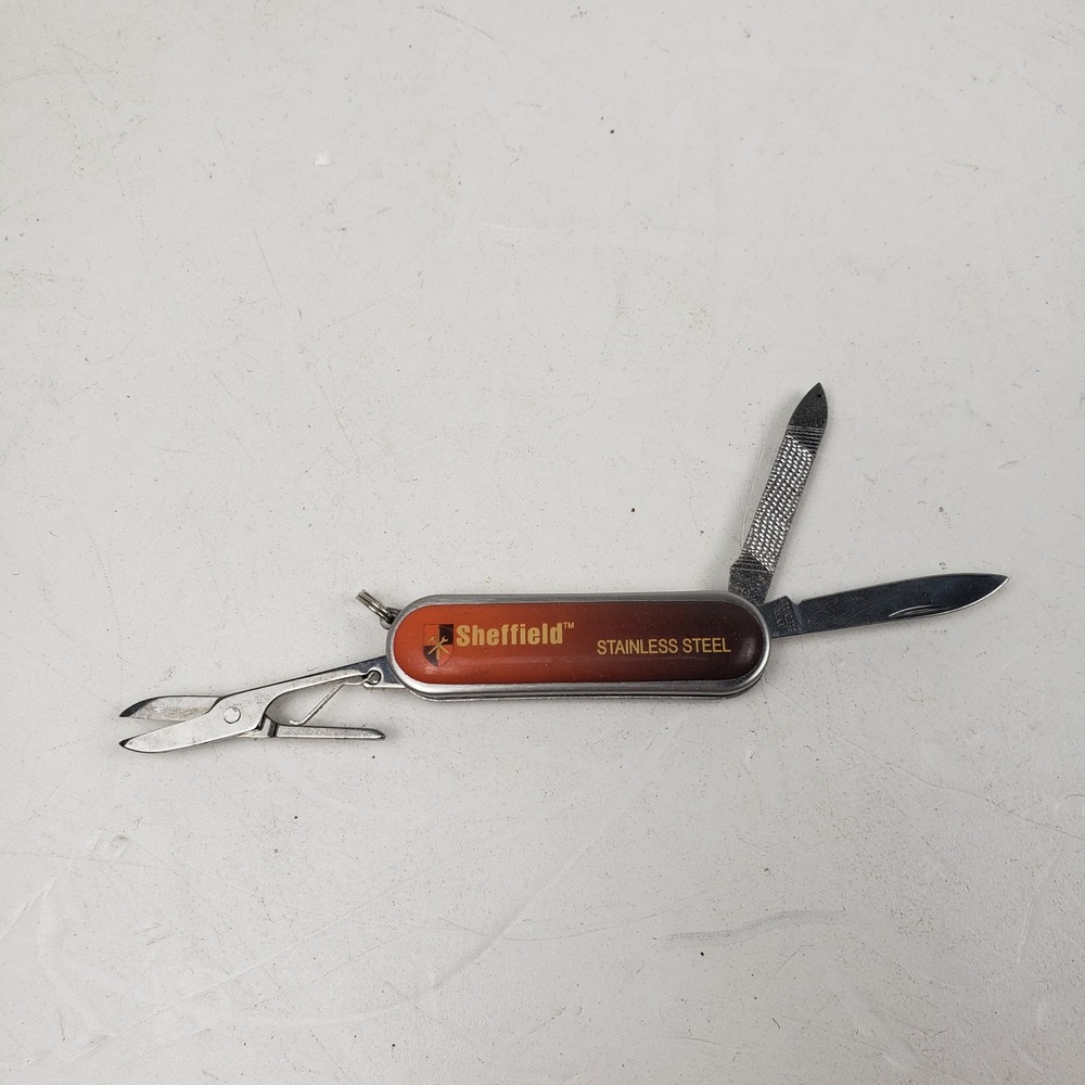 Sheffield Stainless Steel Multi Tool Pocket Knife Scissors Nail File Keychain
